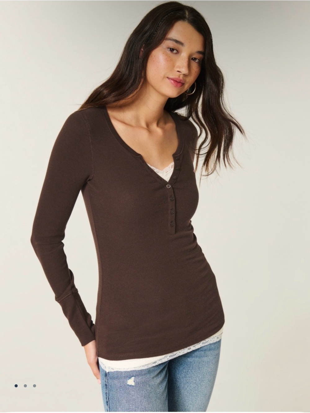 Hollister Chocolate Brown Long-Sleeve Henley Top